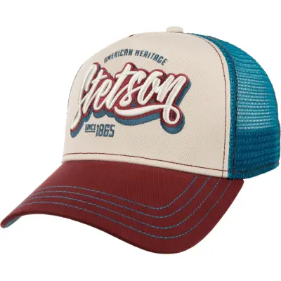 Stetson Wordmark Logo Trucker Cap Wine/Off White/Blue