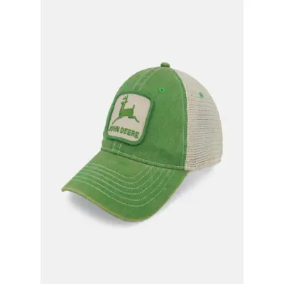 Stone Washed Logo Mens Cap Ivo, Ivory/Dark Green, One Size,  Hattar