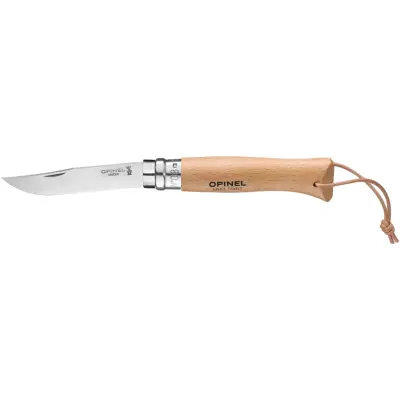 Opinel Classic No8 Stainless Steel Beechwood with leather lace 8,5 cm