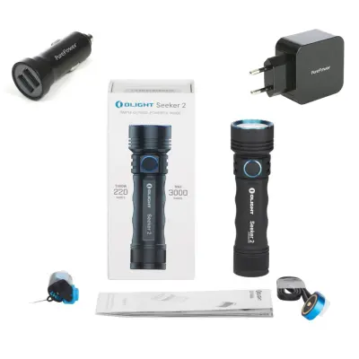 Ficklampa Olight Seeker 2, 3000 lm, Standard-paket + nätadapter + ciggadapter