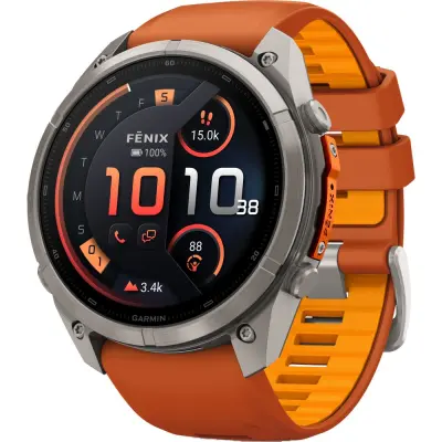 Garmin Fenix 9 Pro Inreach 51Mm Ti Smartwatch Titanium With Autumn Orange/Spark Orange Silicone Band