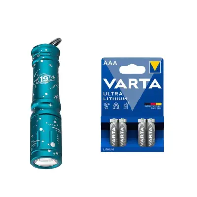 Nyckelringslampa OLIGHT i3E - 90 lm / 60 mm / 1 x AAA, Blå + 4 st Varta Ultra Lithium AAA-batterier