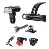 Cykellampspaket LUMONITE + OLIGHT, Framlampa + Hjälmlampa + Baklampa