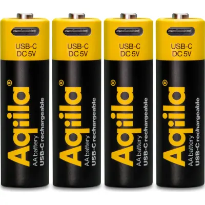 Aqiila USB-C Rechargeable AA Battery (1,5V / 2000mAh) 4-pack Black