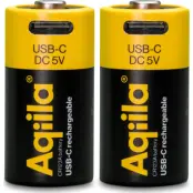 Aqiila USB-C Rechargeable CR123A Battery (3V / 750mAh) 2-pack Black