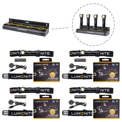 Pannlampa LUMONITE Compass - 1250 lm / Laddbar, 4 st Grundpaket + Laddningsstation