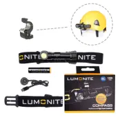 Pannlampa LUMONITE Compass - 1250 lm / Laddbar, Grundpaket + Skruvfäste för arbetshjälm
