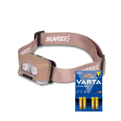 Pannlampa Sunree StarRay - 380 lm / 3 x AAA, Sunree StarRay + 4 st Varta Long Life AAA-batterier