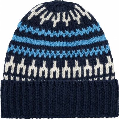Knowledge Cotton Apparel High Wool Beanie With Pattern Blue Stripe