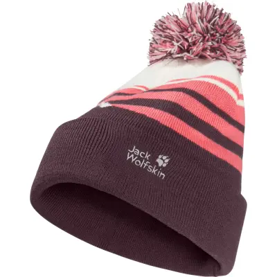 Jack Wolfskin Kids' Stripy Pompom Beanie Amaranth