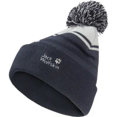 Jack Wolfskin Kid's Stripy Pompom Beanie Dark Navy