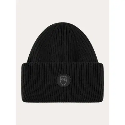 KnowledgeCotton Apparel Wool badge beanie Black Jet - NoSize