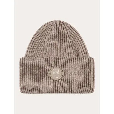 KnowledgeCotton Apparel Wool badge beanie Kelp Melange