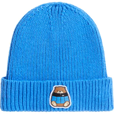 The North Face Kids' TNF Logo Box Cuffed Beanie Active Blue/Nuptse Bear Patch