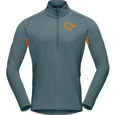 Norröna Fjørå Equaliser Long Sleeve Zip Top M's North Atlantic/Orange Popsicle