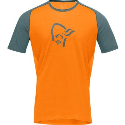 Norrøna Fjørå Wool T-Shirt M's North Atlantic/Orange Popsicle