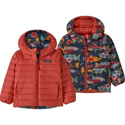 Patagonia Baby Reversible Down Sweater Hoody Salmon Energy: Ink Black Salmon Energy: Ink Black 3T