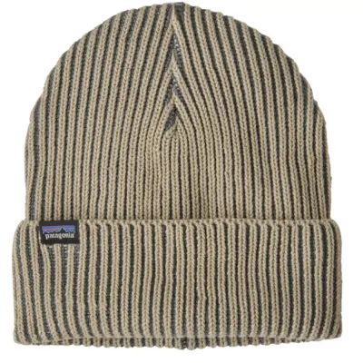 Patagonia Fishermans Rolled Beanie Contrast Stripe: Weathered Stone