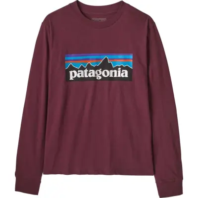 Patagonia Kids' Long-Sleeved P-6 Logo T-Shirt Berry Fig