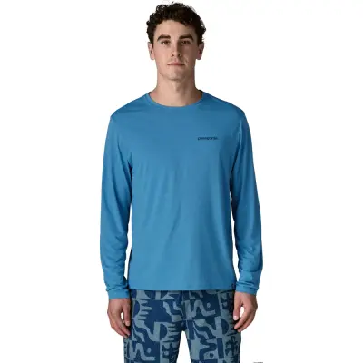 Patagonia M L/S Cap Cool Daily Shirt - Board Logo Shore Blue - Light Shore Blue X-Dye