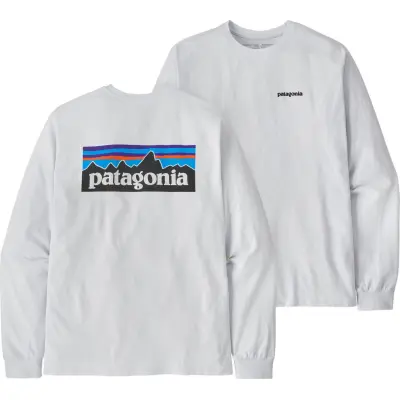 Patagonia Men's Longsleeve P-6 Logo Responsibili-Tee White
