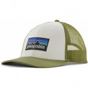 Patagonia P-6 Logo Lopro Trucker Hat White W/Buckhorn Green