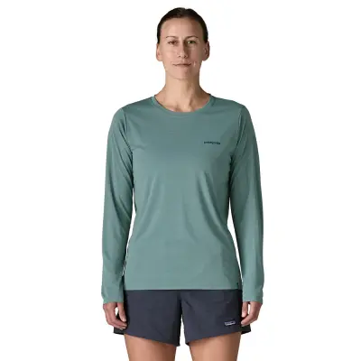 Patagonia W L/S Cap Cool Daily Shirt - Board Logo Blue Sage - Light Blue Sage X-Dye