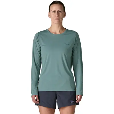 Patagonia Women's Long Sleeved Capilene Cool Daily Shirt Boardshort Logo Blue Sage - Light Blue Sage X-dye