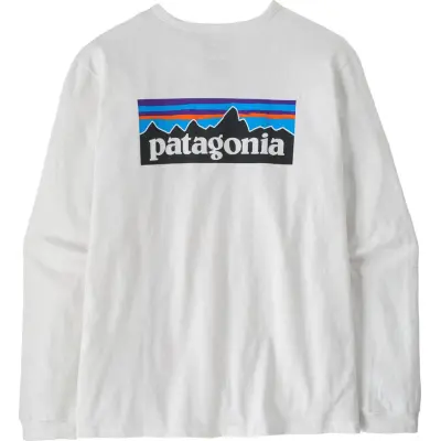 Patagonia Women's Long-Sleeved P-6 Logo Responsibili-Tee Fiber White