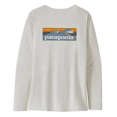 Patagonia W's L/S Cap Cool Daily Graphic Shirt - Waters Boardshort Logo Light Plume Grey: White