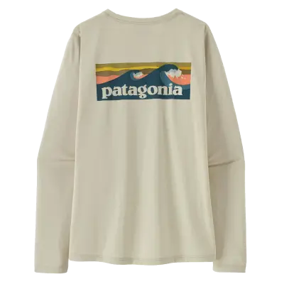 Patagonia W's L/S Cap Cool Daily Shirt - Boardshort Logo Dyno White