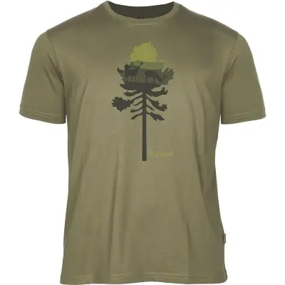 Pinewood Finnveden Recycled Outdoor T-SHIRT Olive Mel Pine Tree - M