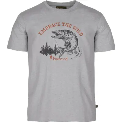 Pinewood Men's Fishing T-Shirt Light Grey Melange Pike