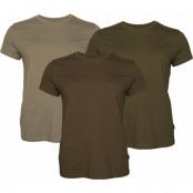 Pinewood Women's 3-Pack T-Shirt Green/H.Brown/Khaki