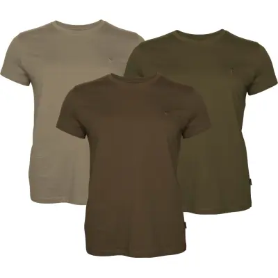 Pinewood Women's 3-Pack T-Shirt Green/H.Brown/Khaki