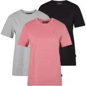 Pinewood Women's 3-Pack T-Shirt Greymel/Dark Pink/Black