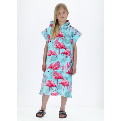 Tropical Beach Poncho Jr, Turquoise Flamingo, Onesize,  Badkläder