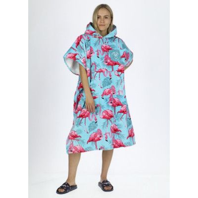 Tropical Beach Poncho, Turquoise Flamingo, Onesize,  Handdukar