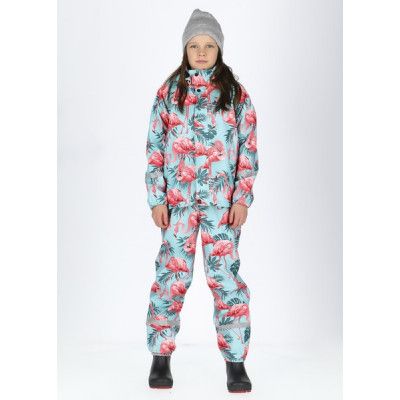 Drizzle Fleece Rain Set Jr, Turquoise Flamingo, 110,  Fodrade Regnkläder