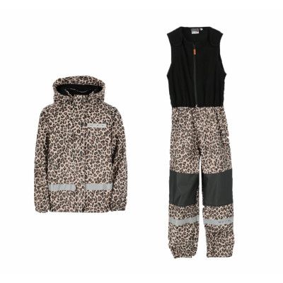 Drop Fleece Rain Set Jr, Black/Leopard, 70,  Regnjackor