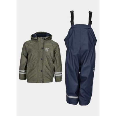 Pu Fleece Rain Set Jr, Green, 104,  Regnjackor