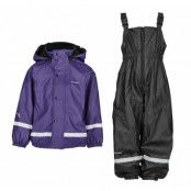 Rain Pu Fleece Set, Dk Purple/Black, 134-140,  Set Regnjackor + Byxor