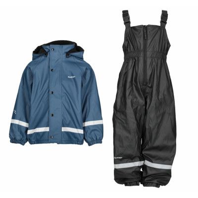 Rain Pu Fleece Set, Teal Blue/Black, 86-92,  Set Regnjackor + Byxor