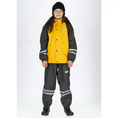 Rusk Fleece Rain Set Jr, Mustard Yellow/Charcoal, 100,  Regnjackor