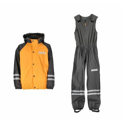 Rusk Fleece Rain Set Jr, Mustard Yellow/Charcoal, 110,  Regnjackor