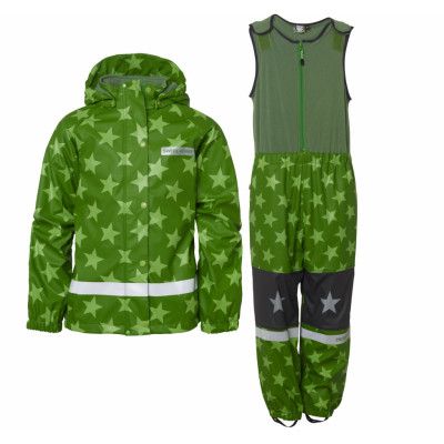 Snowflake Rainset Jr, Dk Green/Lt Green, 90,  Regnkläder
