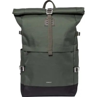 Sandqvist Icon Rolltop Backpack L Dawn Green With Dark Brown Leather