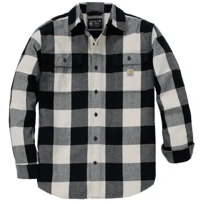 Carhartt Men's Long-Sleeve Plaid Shirt Oat Milk