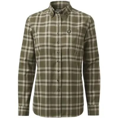 Chevalier W's Teal Light Flannel Shirt Olive Green Checked