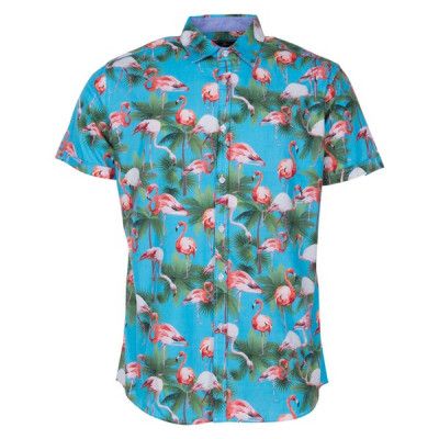 Hawaii Flamingo Shirt S/S, Sea Blue, M,  Kortärmade Skjortor